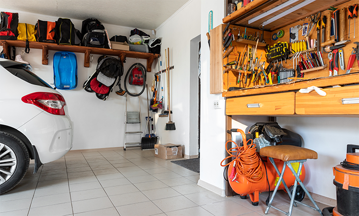 Organized Garage with shelves